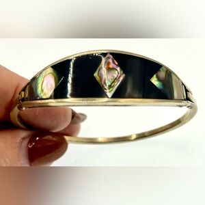 Vintage Silver Tone Inlaid Abalone Shell Bracelet